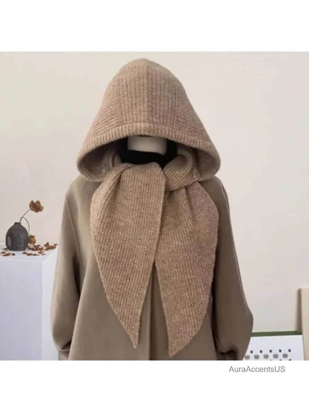 Hooded Scarf for Women Winter Knit 2-in-1 Hat and Scarf Balaclava Warm Shawl